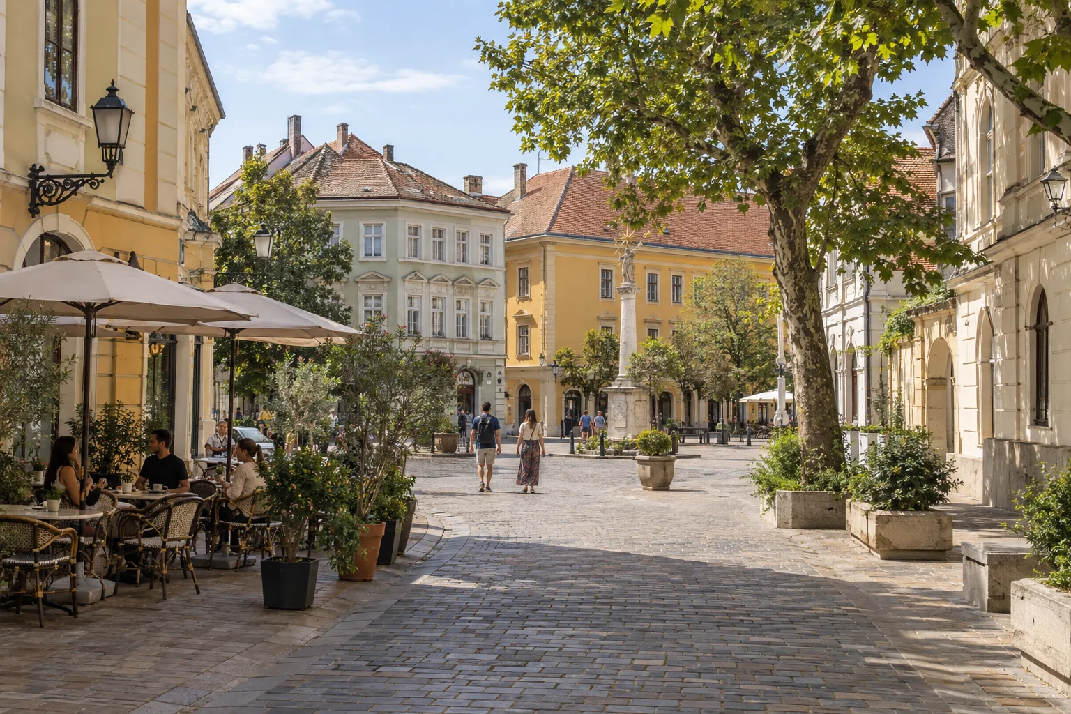Illustrative Altstadtszene nach dem Vorbild von Pécs